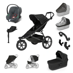 THULE Maxi set Urban Glide 3 Black + korba Black + autosedačka Aton B2 Steel Grey + báze + doplňky