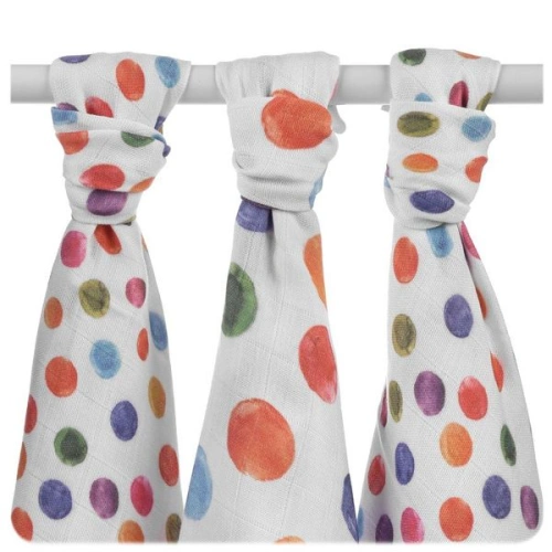XKKO Bambusové pleny BMB 70x70 Digi Watercolour Polka Dots 3ks