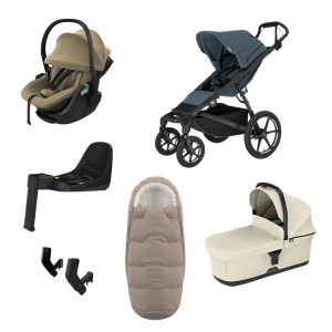 THULE Urban Glide 4-wheel Dark Slate magnetická spona + korba Soft Beige + autosedačka Maple Faded Khaki + báze Alfi + fusak Elements M/L Tinted Taupe + adaptér MC