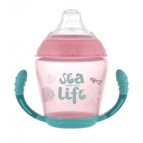 CANPOL BABIES Nevylévací hrníček 230 ml Sea Life růžová
