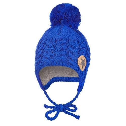 LITTLE ANGEL čepice pletená zavazovací copánky LA Outlast ® modrá