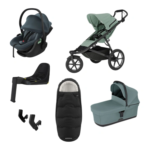 THULE Urban Glide 3 Mist Green magnetická spona + korba Mid Blue + autosedačka Maple + báze Alfi + fusak Elements M/L + adaptér MC