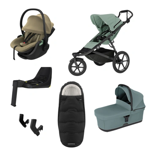 THULE Urban Glide 3 Mist Green magnetická spona + korba Mid Blue + autosedačka Maple + báze Alfi + fusak Elements M/L + adaptér MC
