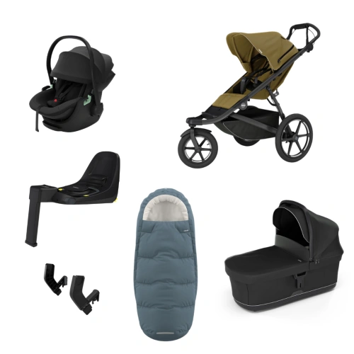 THULE Urban Glide 3 Nutria green + korba Black + autosedačka Maple Black + báze Alfi + fusak Elements Dark Slate + adaptér MC