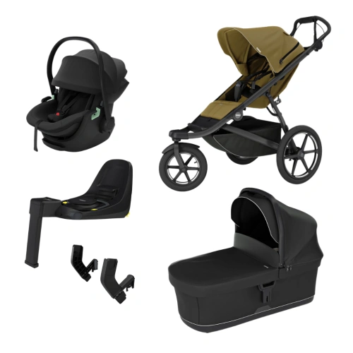 THULE Urban Glide 3 Nutria green + korba Black + autosedačka Thule Maple + báze Alfi + adaptér
