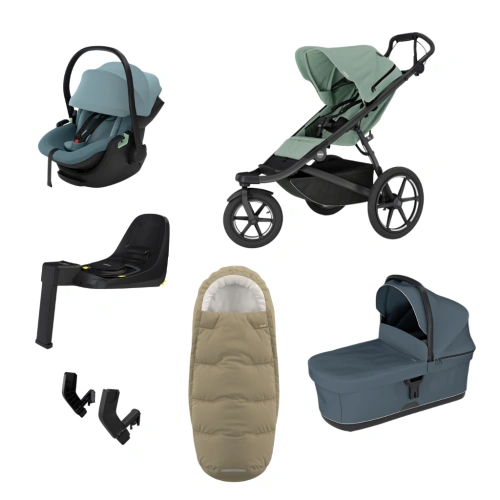 THULE Urban Glide 3 Mist Green magnetická spona + korba Dark Slate + autosedačka Maple + báze Alfi + fusak Elements M/L + adaptér MC