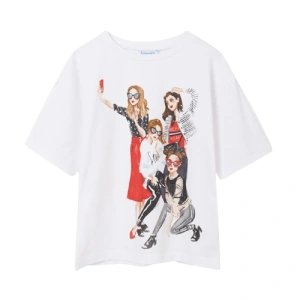MAYORAL dívčí tričko KR dívky s mobilem, bílá - 128 cm