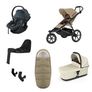 THULE Urban Glide 3 Gentle Beige magnetická spona + korba Soft Beige + autosedačka Maple + báze Alfi + fusak Elements M/L + adaptér MC (57)