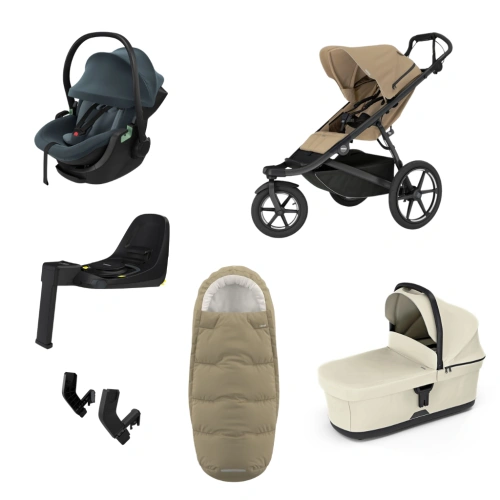 THULE Urban Glide 3 Gentle Beige magnetická spona + korba Soft Beige + autosedačka Maple + báze Alfi + fusak Elements M/L + adaptér MC