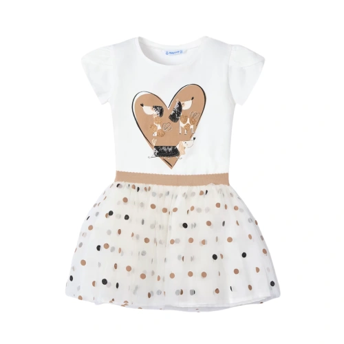 MAYORAL dívčí set sukně a triko KR pejsci bílá, béžová