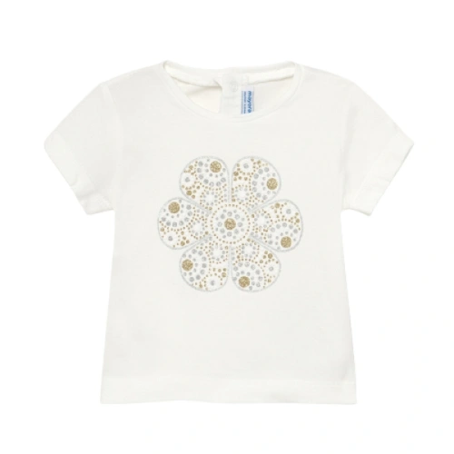 MAYORAL dívčí tričko KR krémové s květem z třpytek - 92 cm