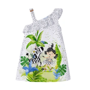 MAYORAL dívčí šaty bez rukávu holčička se zebrou puntík bílá vel. 110 cm
