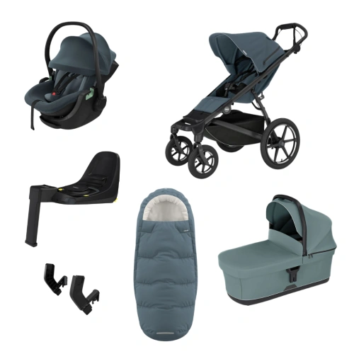 THULE Urban Glide 4-wheel Dark Slate magnetická spona + korba Mid Blue + autosedačka Maple + báze Alfi + fusak Elements M/L + adaptér MC