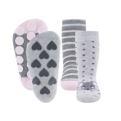 EWERS dívčí ponožky 2ks ABS myška šedá, růžová