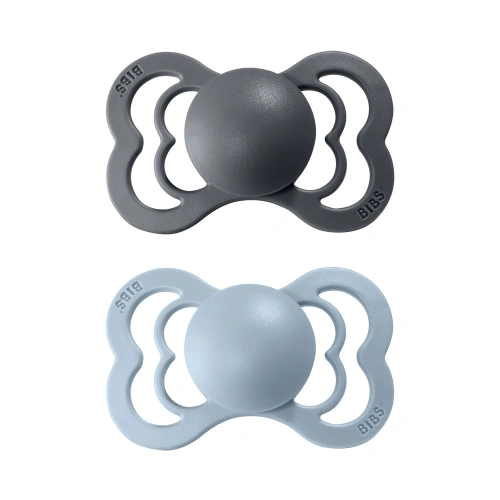 BIBS Supreme dudlík z přírodního kaučuku 2 ks Iron / Baby Blue - velikost 2 (6+m.)