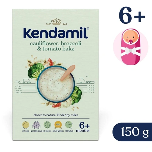 KENDAMIL Mléčná kaše s brokolicí, květákem a rajčaty (150 g)