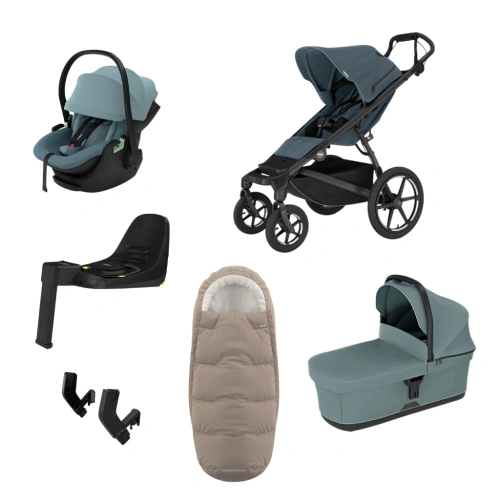 THULE Urban Glide 4-wheel Dark Slate magnetická spona + korba Mid Blue + autosedačka Maple + báze Alfi + fusak Elements M/L + adaptér MC