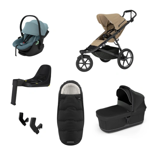 THULE Urban Glide 3 Gentle Beige magnetická spona + korba Black + autosedačka Khaki + báze Alfi + fusak Elements M/L + adaptér MC