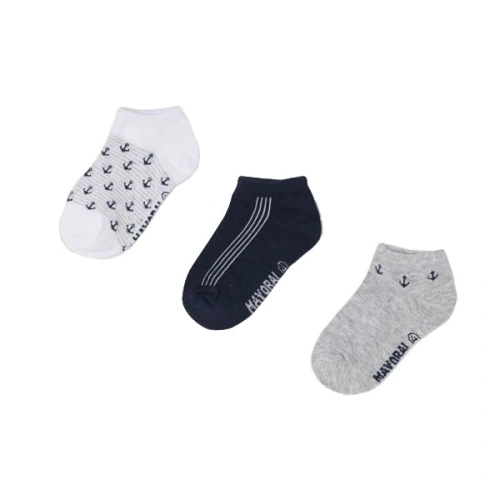 MAYORAL chlapecké kotníkové ponožky, bílá/ šedá/ modrá