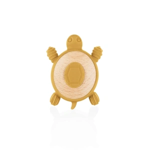 ZOPA silikonové dřevěné kousátko Turtle Mustard Yellow