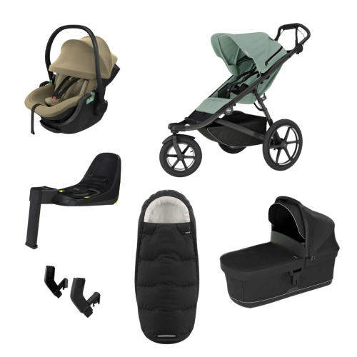 THULE Urban Glide 3 Mist Green magnetická spona + korba Black + autosedačka Maple + báze Alfi + fusak Elements M/L + adaptér MC