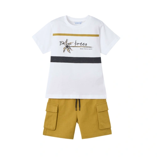 MAYORAL chlapecké tričko KR a kraťasy bílá, okrová