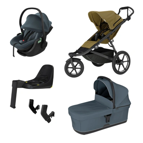 THULE Urban Glide 3 Nutria green + korba Black + autosedačka Thule Maple + báze Alfi + adaptér