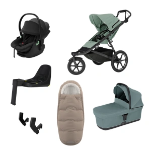THULE Urban Glide 3 Mist Green magnetická spona + korba Mid Blue + autosedačka Maple Black+ báze Alfi + fusak Elements M/L Tinted Taupe + adaptér MC