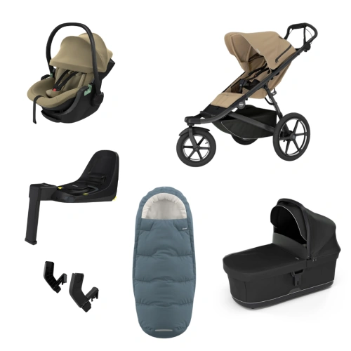 THULE Urban Glide 3 Gentle Beige magnetická spona + korba Black + autosedačka Khaki + báze Alfi + fusak Elements M/L + adaptér MC
