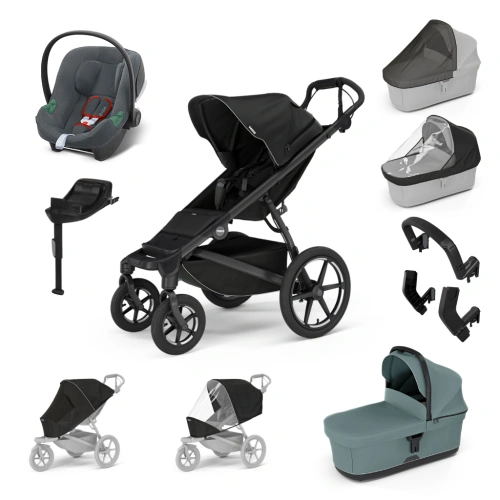 THULE Maxi set Urban Glide 4-wheel Black + korba + autosedačka Aton B2 Steel Grey + báze + doplňky