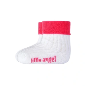 LITTLE ANGEL Ponožky froté Outlast® - bílá/růžová vel. 10-14 | 7-9 cm