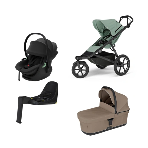 THULE Urban Glide 3 Mist Green + korba Tinted Taupe + autosedačka Thule Maple + báze Alfi