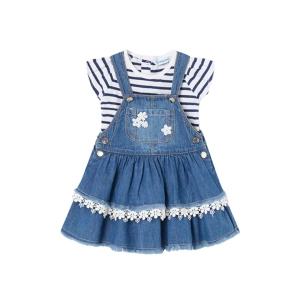 MAYORAL dívčí set 2 ks tričko KR pruh, sukně s laclem modrá vel. 80 cm