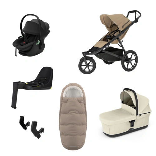 THULE Urban Glide 3 Gentle Beige magnetická spona + korba Soft Beige + autosedačka Maple + báze Alfi + fusak Elements M/L + adaptér MC