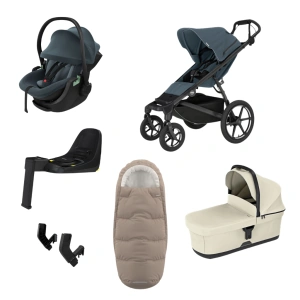 THULE Urban Glide 4-wheel Dark Slate magnetická spona + korba Soft Beige + autosedačka Maple + báze Alfi + fusak Elements M/L + adaptér MC (58)
