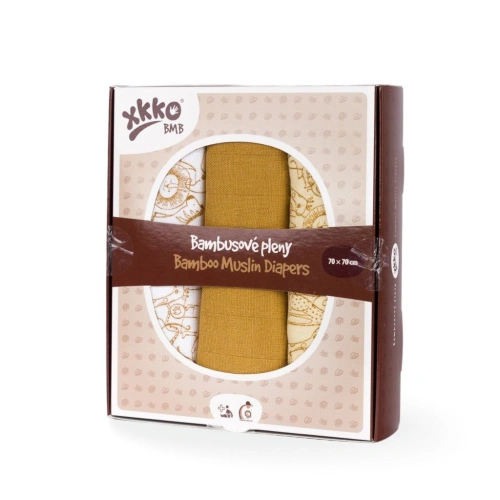 XKKO bambusové pleny BMB 70x70 MIX 3ks Safari Honey Mustard