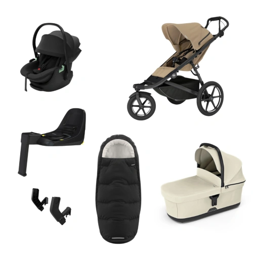 THULE Urban Glide 3 Gentle Beige magnetická spona + korba Soft Beige + autosedačka Maple + báze Alfi + fusak Elements M/L + adaptér MC