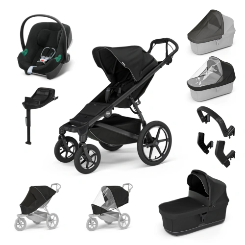 THULE Maxi set Urban Glide 4-wheel Black + korba + autosedačka Aton B2 Volcano Black + báze + doplňky