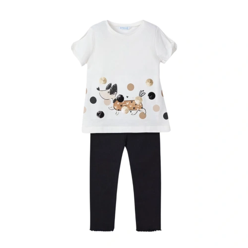 MAYORAL dívčí set 2 ks tričko KR s legíny pejsek bílá, černá