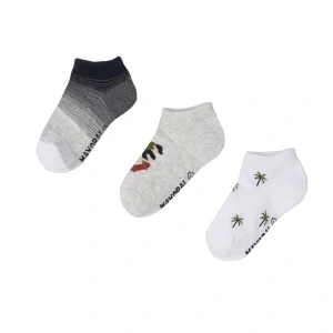 MAYORAL 3 páry chlapeckých kotníkových ponožek, bílá/ šedá - 128 cm, EUR 32-35