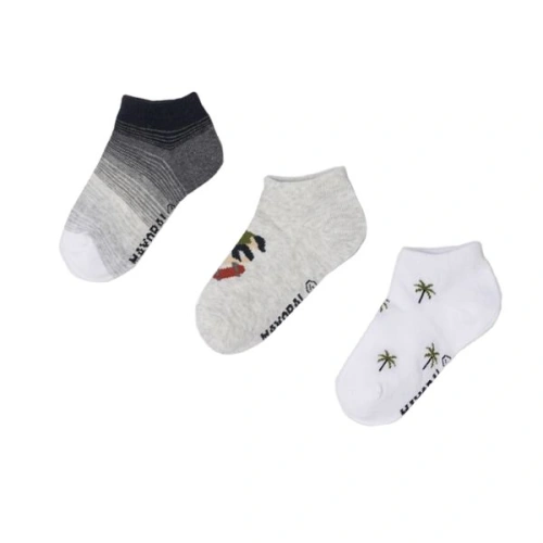MAYORAL 3 páry chlapeckých kotníkových ponožek, bílá/ šedá