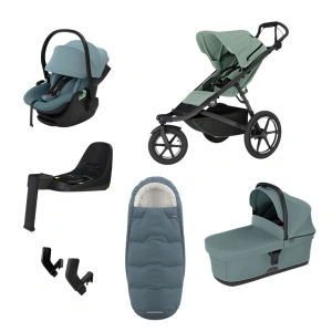 THULE Urban Glide 3 Mist Green magnetická spona + korba Mid Blue + autosedačka Maple Mid Blue + báze Alfi + fusak Elements M/L Dark Slate + adaptér MC
