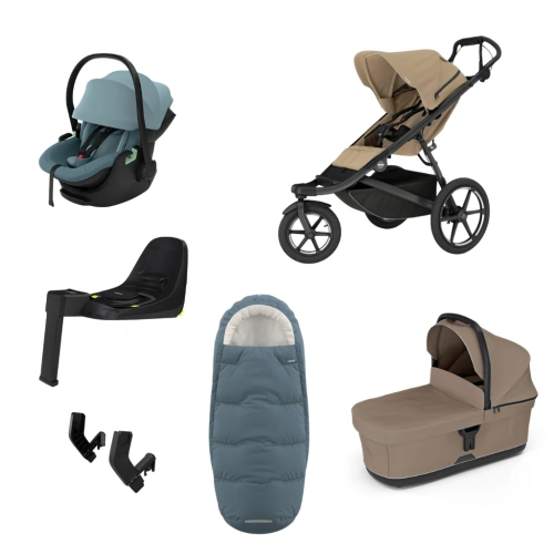 THULE Urban Glide 3 Gentle Beige magnetická spona + korba Tinted Taupe + autosedačka Maple + báze Alfi + fusak Elements M/L + adaptér MC