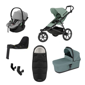 THULE Urban Glide 3 Mist Green magnetická spona + korba Mid Blue + autosedačka Maple + báze Alfi + fusak Elements M/L + adaptér MC (49)