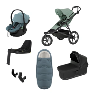 THULE Urban Glide 3 Mist Green magnetická spona + korba Black + autosedačka Maple Mid Blue+ báze Alfi + fusak Elements M/L Dark Slate + adaptér MC