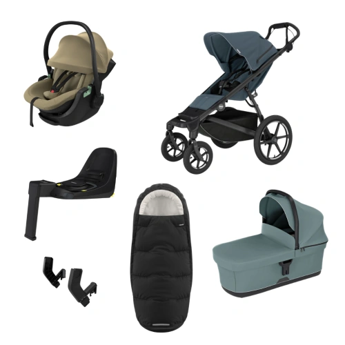 THULE Urban Glide 4-wheel Dark Slate magnetická spona + korba Mid Blue + autosedačka Maple + báze Alfi + fusak Elements M/L + adaptér MC