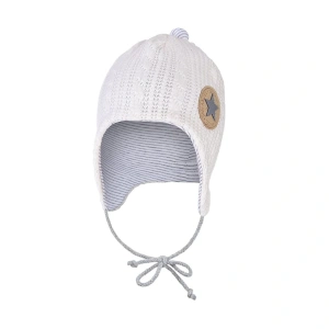 LITTLE ANGEL čepice podšitá zavazovací Outlast® Off White/ pruh bílošedý melír