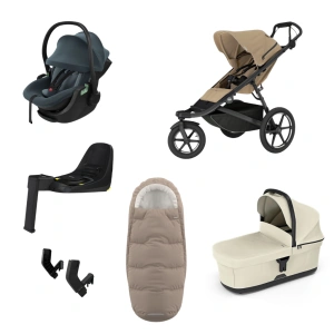 THULE Urban Glide 3 Gentle Beige magnetická spona + korba Soft Beige + autosedačka Maple + báze Alfi + fusak Elements M/L + adaptér MC (56)