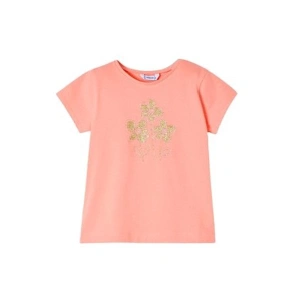 MAYORAL dívčí tričko KR třpytivé květy korálová - 104 cm