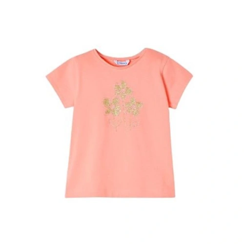MAYORAL dívčí tričko KR třpytivé květy korálová
